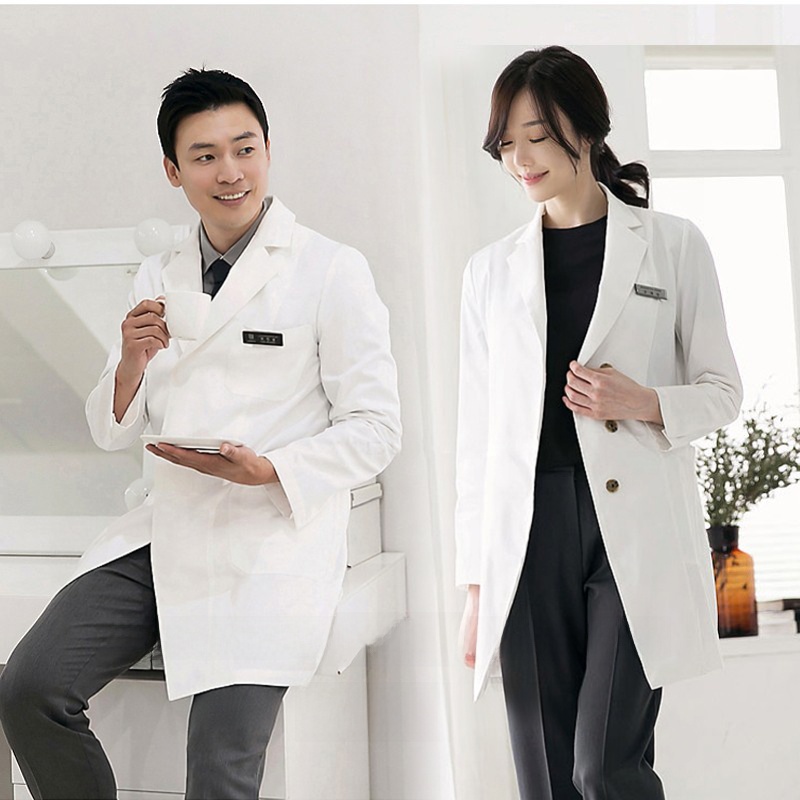 Medical Lab Design - เสื้อกาวน์แพทย์ทรงเข้ารูป แขนยาว สำหรับผู้หญิง แบบแพทย์ผู้เชี่ยวชาญทางทันตกรรม งานปักลาย เสื้อกาวน์สีขาวสำหรับห้องปฏิบัติการ