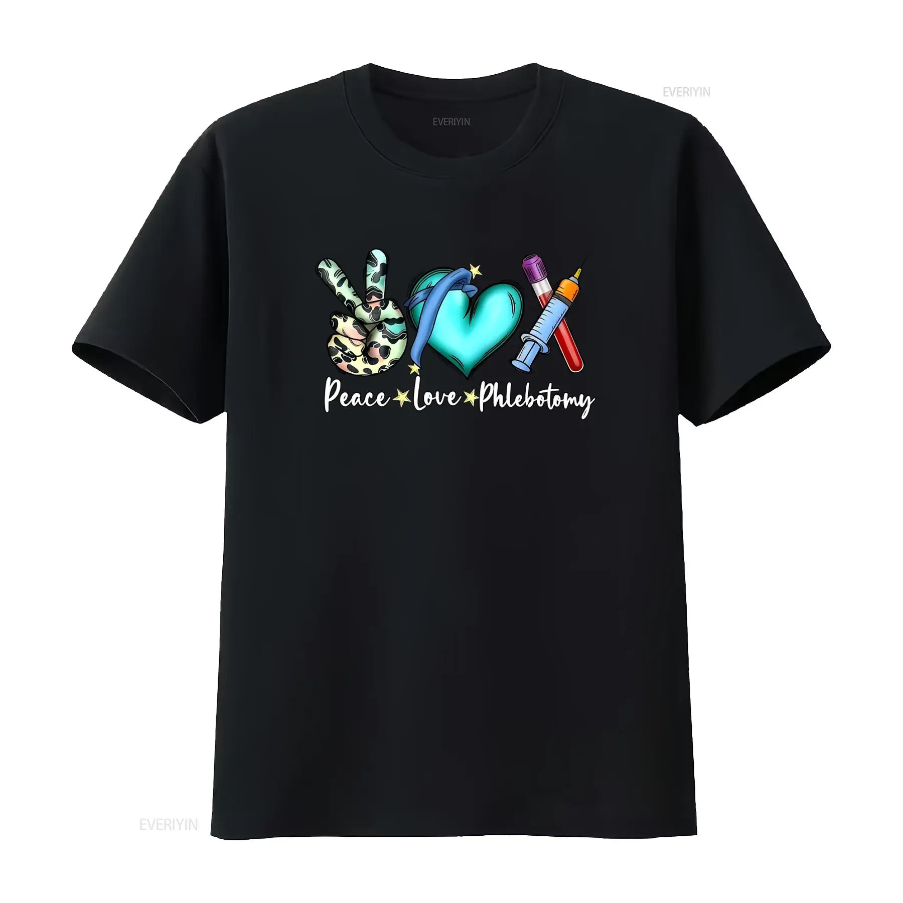 Medical Lab Design - เสื้อยืด Peace Love Phlebotomy สำหรับผู้เชี่ยวชาญด้านการแพทย์ ช่างเจาะเลือด