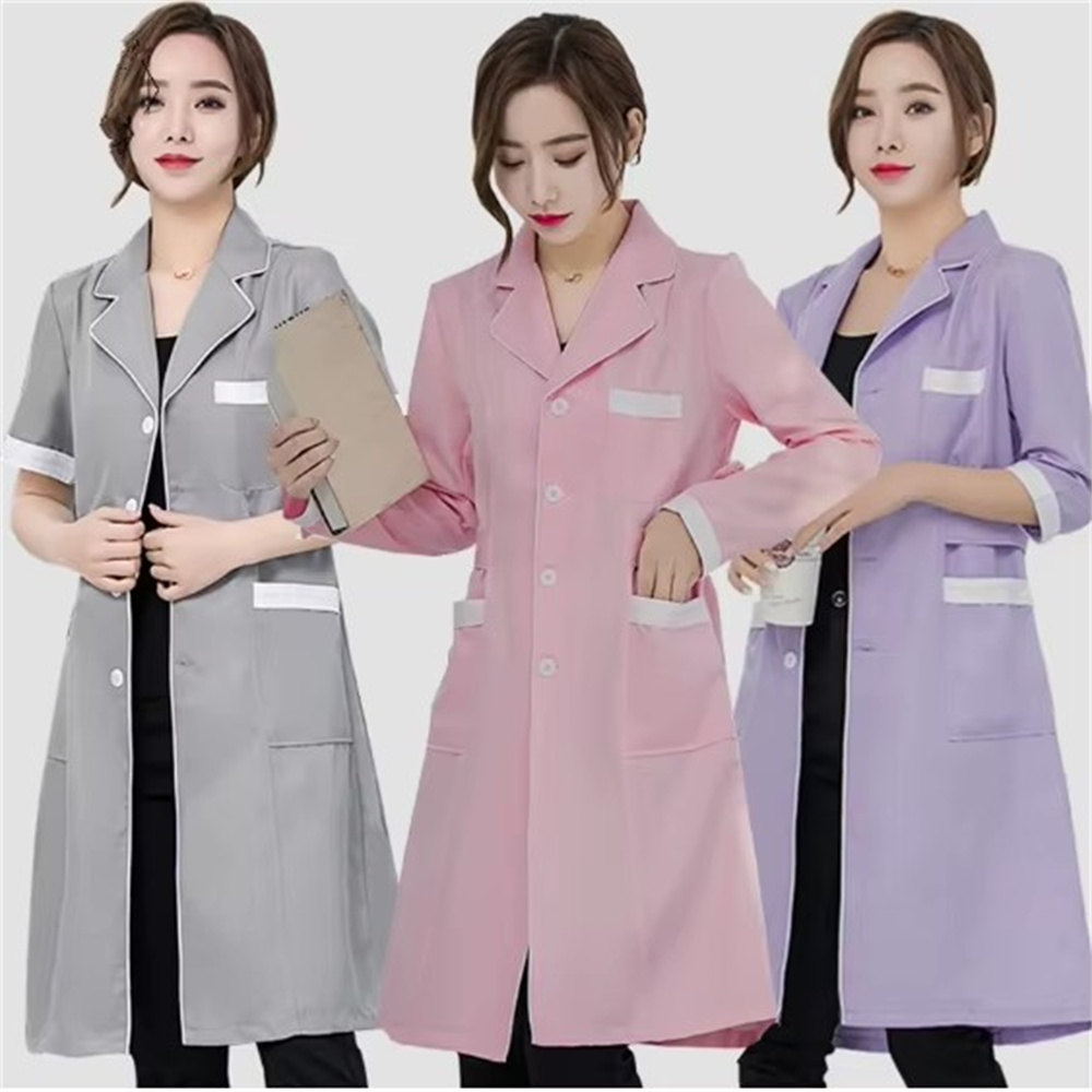 Medical Lab Coats - คุณภาพสูงสีเทาสีทึบบางง่ายต่อต้านริ้วรอยสปาเครื่องแบบร้านเสริมสวยเครื่องแบบห้องปฏิบัติการ Pet Shop ขัด Overalls ชุด